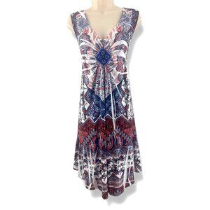 Red White Blue Abstract Sublimation Embellished Dress Size 1X 16‎ 18 Summer Plus